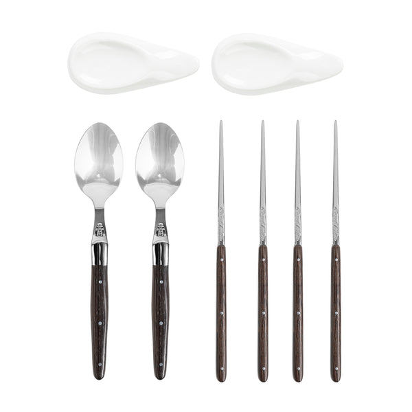 french home French Home Wenge Wood Chopsticks Laguiole Spoons and Ceramic Rests Set of 2 Pairs