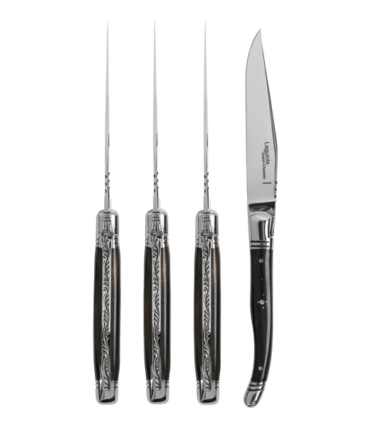 french home Goyon-Chazeau Set of 4 Laguiole Steak Knives with Ebony Wood Handles