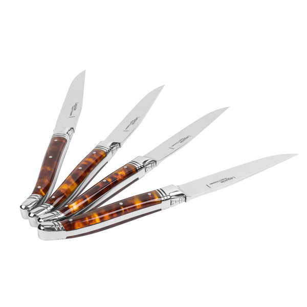 French Home Goyon-Chazeau Set Of 4 Laguiole Steak Knives With Tortoise Shell Handles