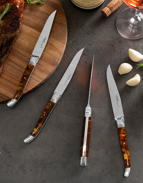 French Home Goyon-Chazeau Set Of 4 Laguiole Steak Knives With Tortoise Shell Handles