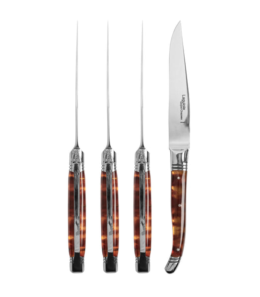 french home Goyon-Chazeau Set of 4 Laguiole Steak Knives with Tortoise Shell Handles