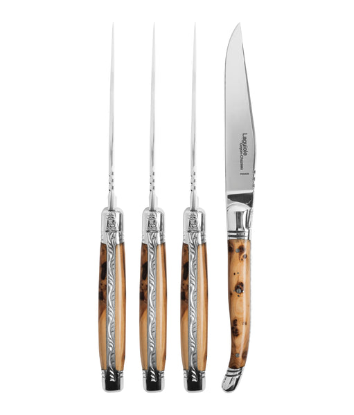 french home Goyon-Chazeau Set of 4 Laguiole Steak Knives with Juniper Wood Handles