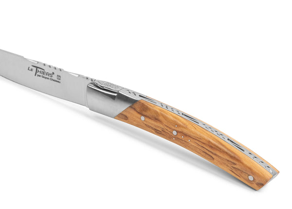 French Home Goyon-Chazeau Set Of 4 Pirou Castle Steak Knives With Olive Wood Handles