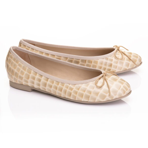 french Sole Amelie Beige Patent Crocodile Leather (AML608)