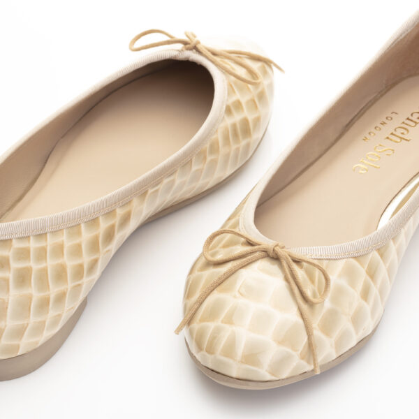 french Sole Amelie Beige Patent Crocodile Leather (AML608)