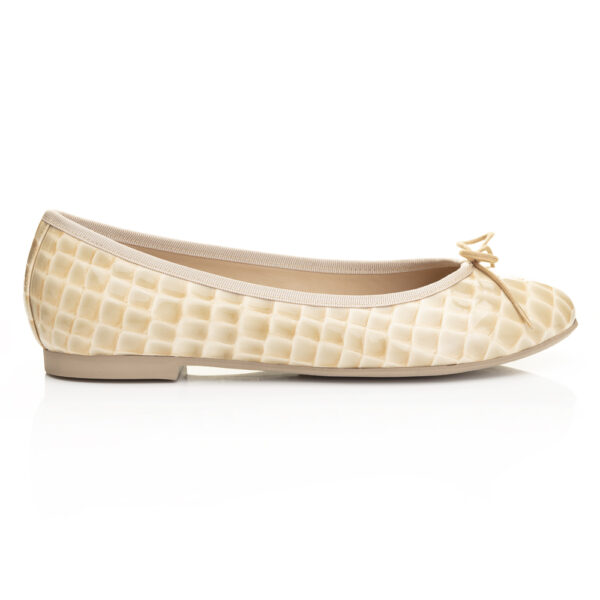 french Sole Amelie Beige Patent Crocodile Leather (AML608)