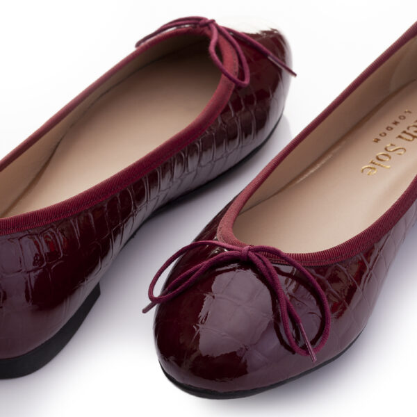French Sole Amelie Burgundy Patent Crocodile Leather (AML169)