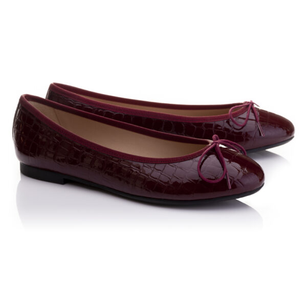 French Sole Amelie Burgundy Patent Crocodile Leather (AML169)