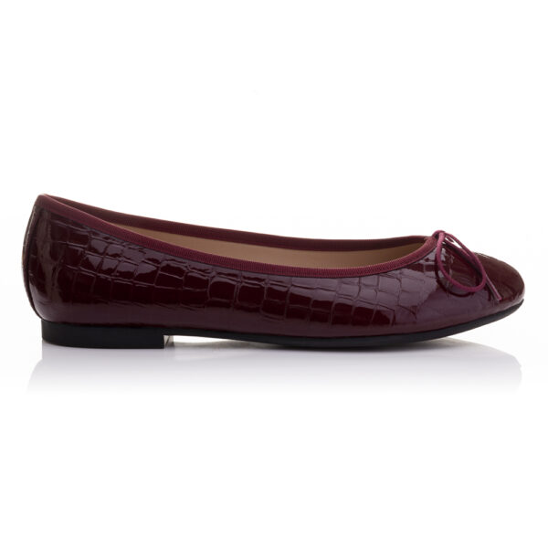 French Sole Amelie Burgundy Patent Crocodile Leather (AML169)