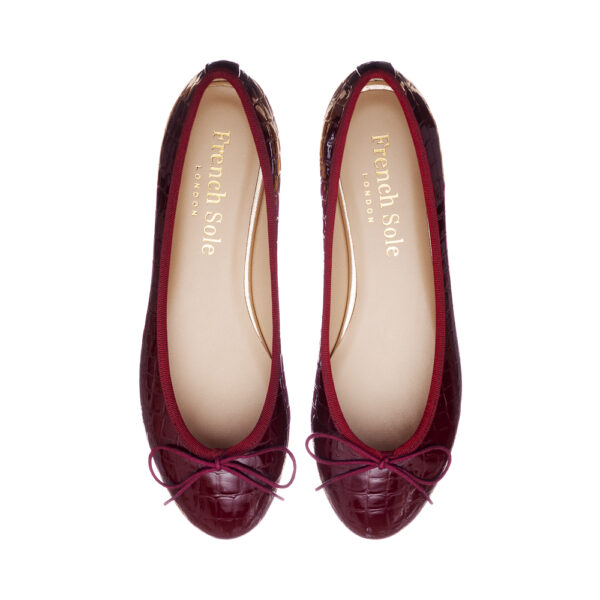 french sole Amelie Burgundy Patent Crocodile Leather (AML169)