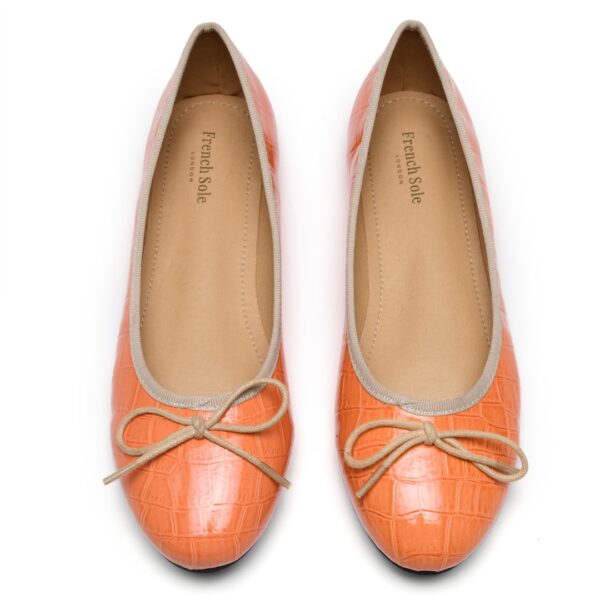 French Sole Amelie Coral Patent Crocodile Leather (AML1047)