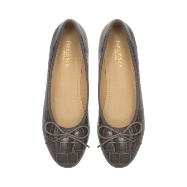 french sole Amelie Grey Patent Crocodile Print Leather (AML609)