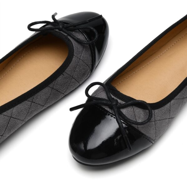 French Sole Amelie Grey Quilted Suede Black Patent Toe (AML555)