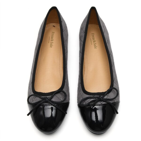 french sole Amelie Grey Quilted Suede Black Patent Toe (AML555)