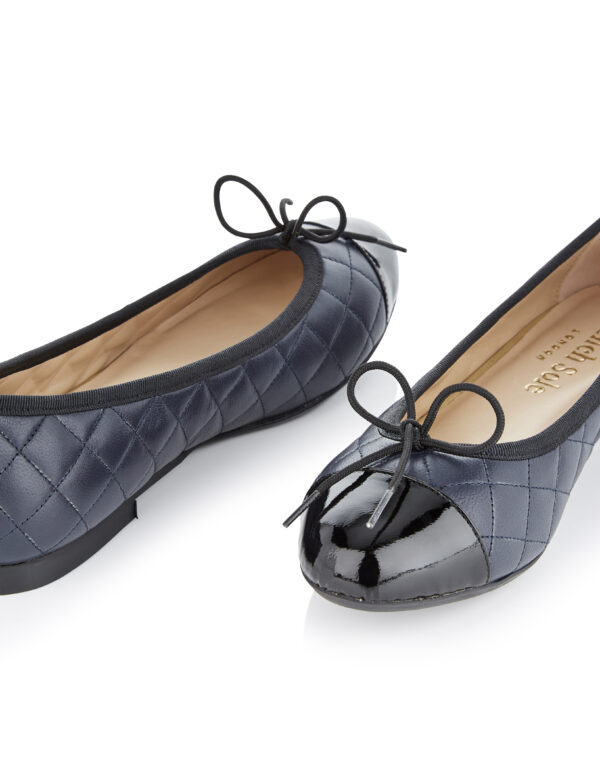 French Sole Amelie Navy Quilted Leather Black Patent Toe (AML482)