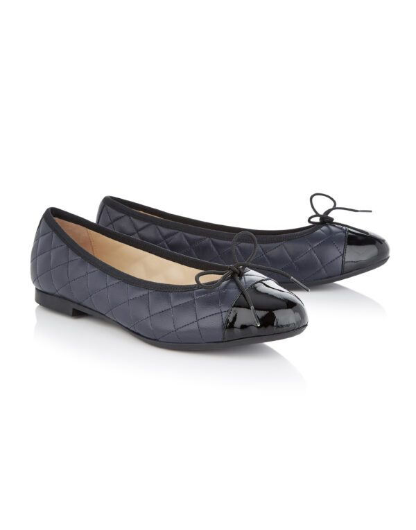 French Sole Amelie Navy Quilted Leather Black Patent Toe (AML482)
