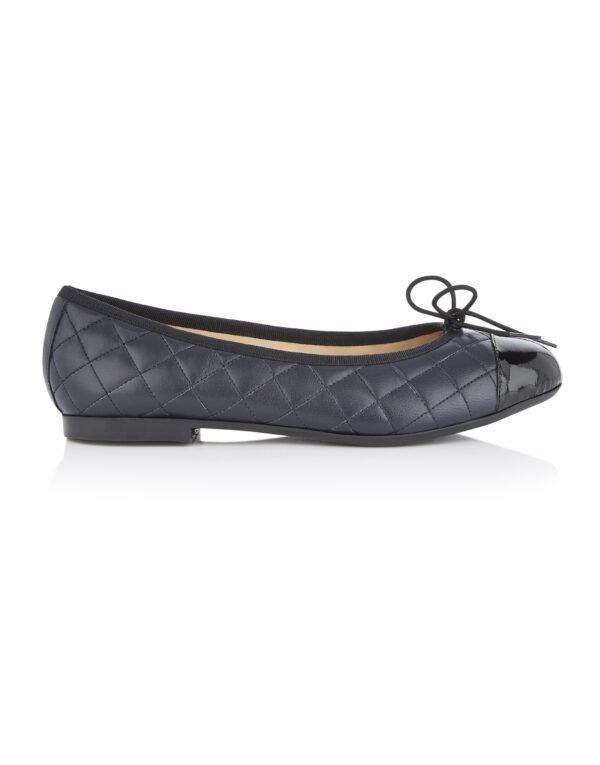 French Sole Amelie Navy Quilted Leather Black Patent Toe (AML482)