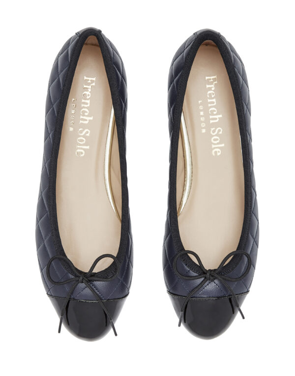 french sole Amelie Navy Quilted Leather Black Patent Toe (AML482)