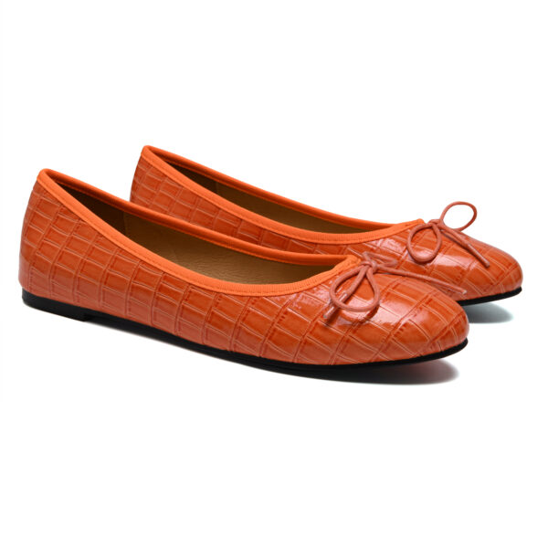 French Sole Amelie Orange Patent Crocodile Leather (AML884)