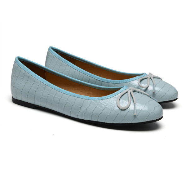 French Sole Amelie Pale Blue Patent Crocodile Leather (AML976)