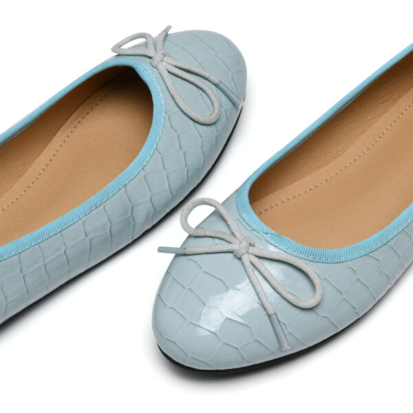 French Sole Amelie Pale Blue Patent Crocodile Leather (AML976)