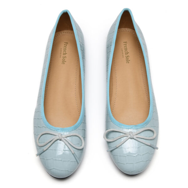 french sole Amelie Pale Blue Patent Crocodile Leather (AML976)