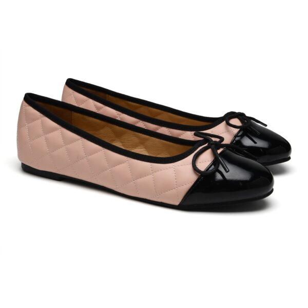 French Sole Amelie Pink Quilted Black Patent Toe Leather (AML480)