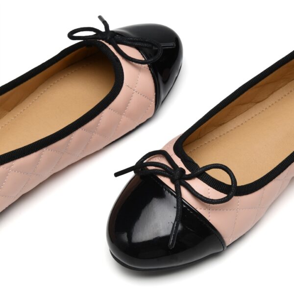 French Sole Amelie Pink Quilted Black Patent Toe Leather (AML480)