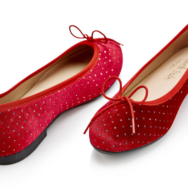French Sole Amelie Red Silver Dot Pattern Velvet (AML1111)