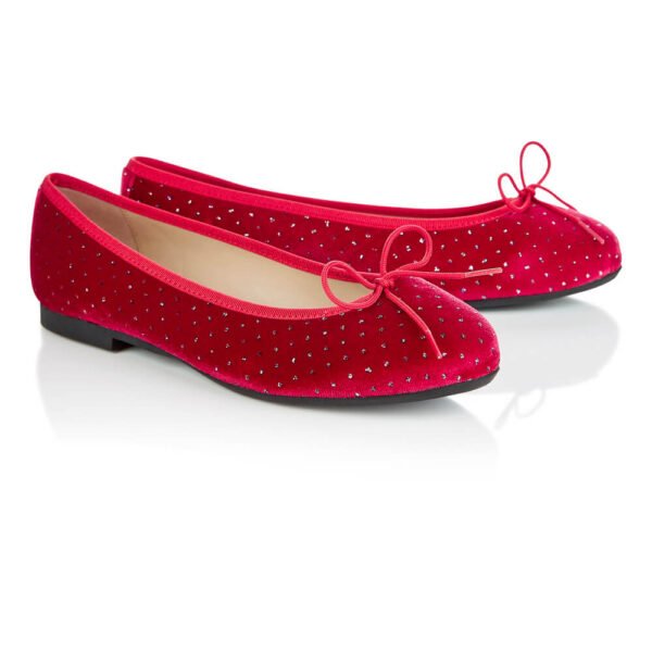 French Sole Amelie Red Silver Dot Pattern Velvet (AML1111)
