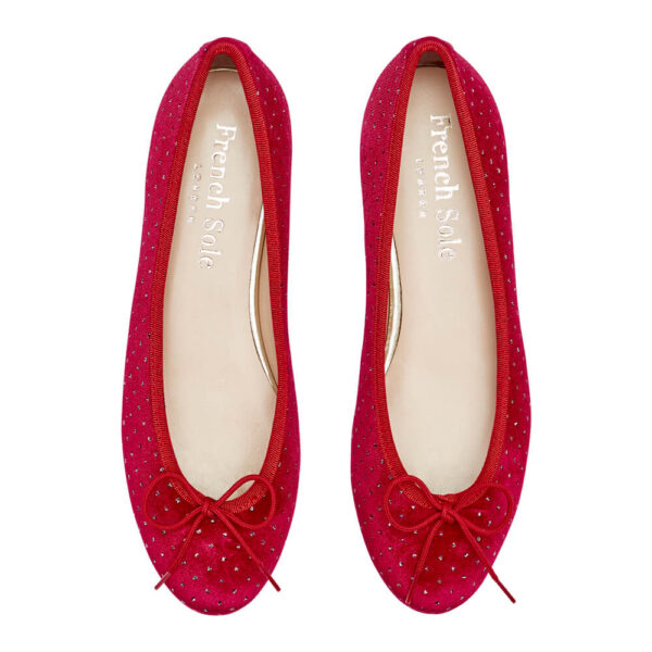 french sole Amelie Red Silver Dot Pattern Velvet (AML1111)