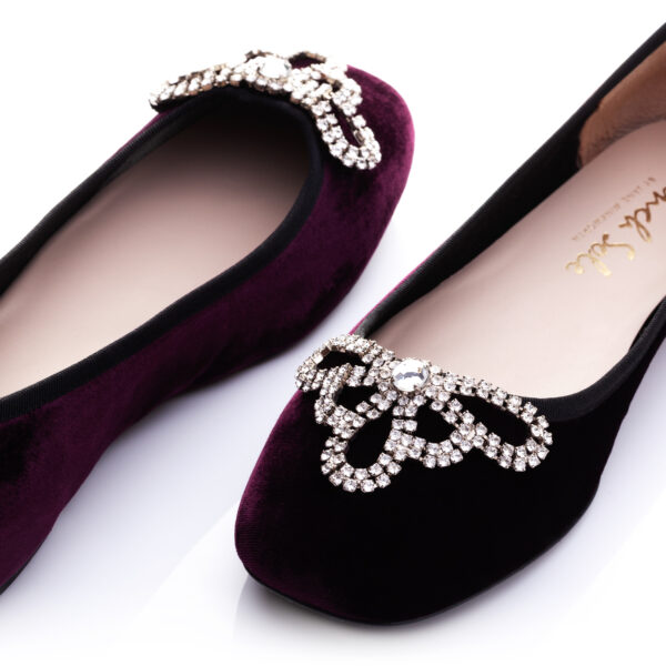 French Sole Audrey Burgundy Velvet With Crystal Trim (AU49)