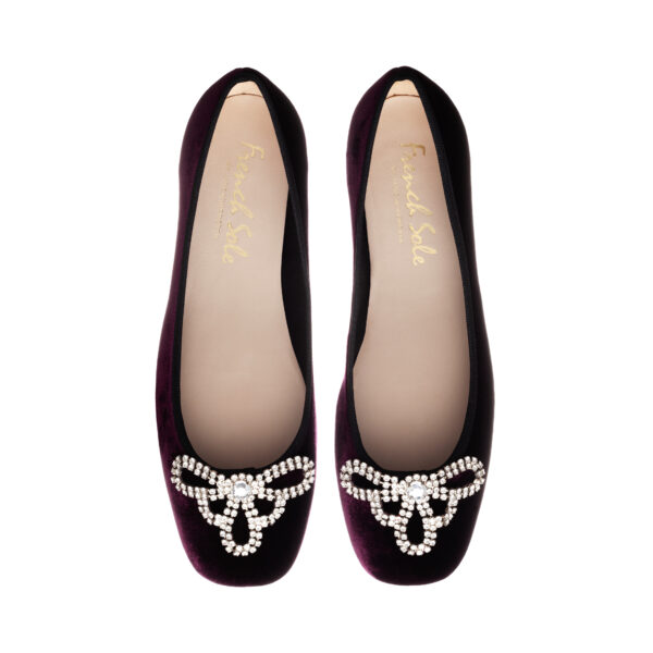 french sole Audrey Burgundy Velvet with Crystal Trim (AU49)