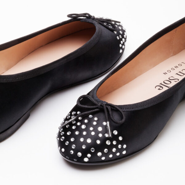 French Sole Bespoke Henrietta Black Satin Rhinestone (BES01)