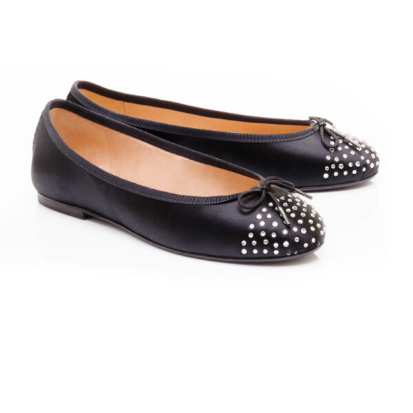 French Sole Bespoke Henrietta Black Satin Rhinestone (BES01)