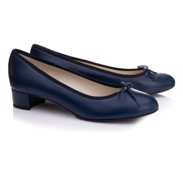 French Sole Bespoke Henrietta Navy Leather Heels (BES15)