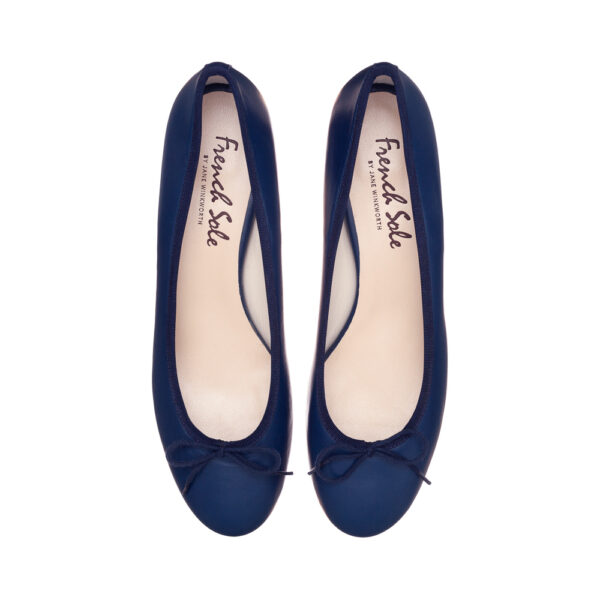 french sole Bespoke Henrietta Navy Leather Heels (BES15)