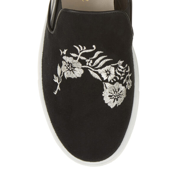French Sole Board Walker Black Suede Leather Floral Emb (BW38)