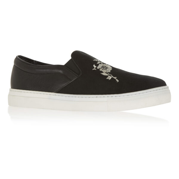 French Sole Board Walker Black Suede Leather Floral Emb (BW38)