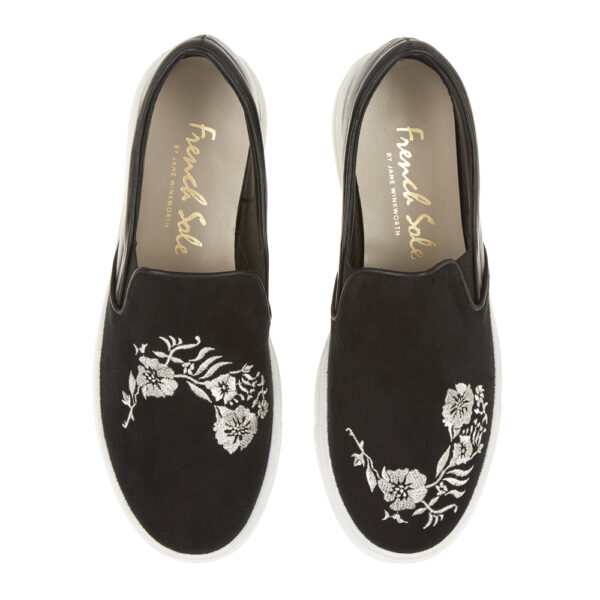 french sole Board Walker Black Suede Leather Floral Emb (BW38)