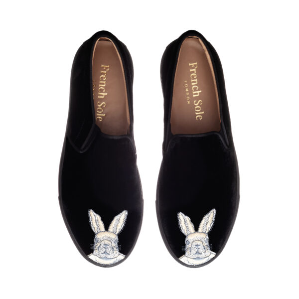 french sole Board Walker Black Velvet Bunny Embroidery (BW61)