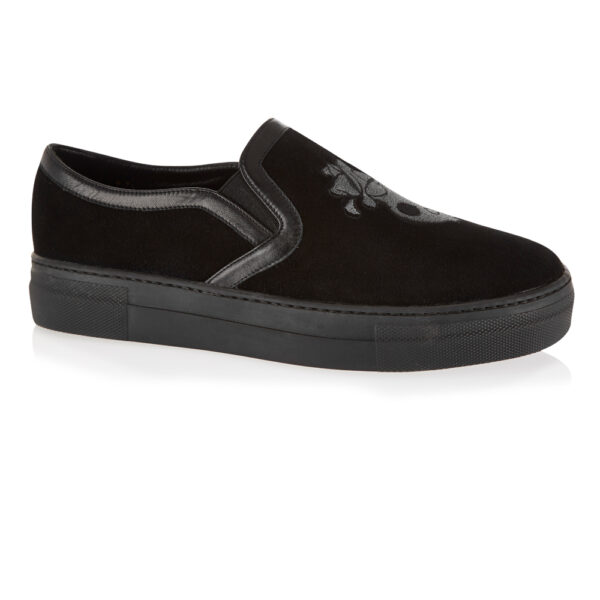 French Sole Board Walker Black Velvet Skull Embroidery (BW45)