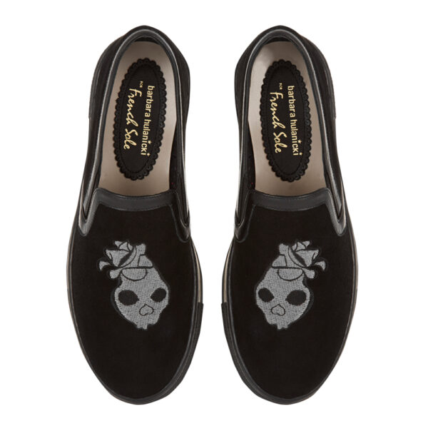 french sole Board Walker Black Velvet Skull Embroidery (BW45)