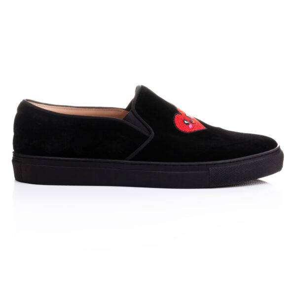 French Sole Board Walker Black Velvet With Heart Embroidery (BW65)
