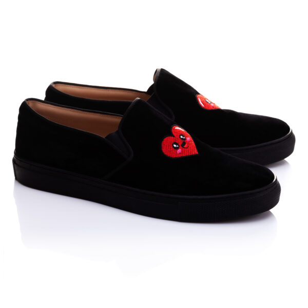 French Sole Board Walker Black Velvet With Heart Embroidery (BW65)