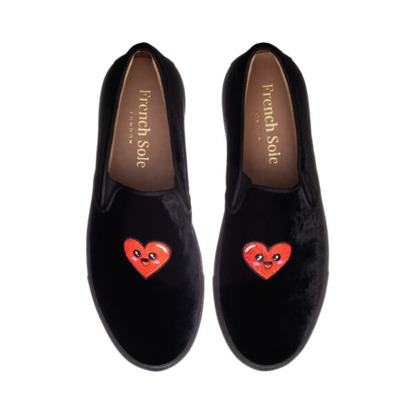 french sole Board Walker Black Velvet with Heart Embroidery (BW65)