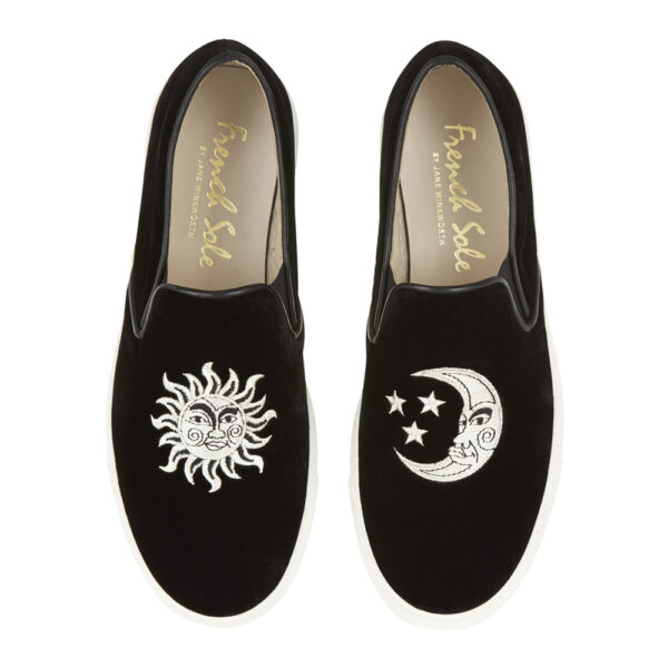 french sole Board Walker Black Velvet with Sun Moon Stars Embroidery (BW43)