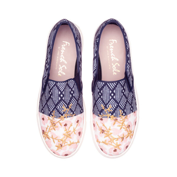 french sole Board Walker Blue Mix Print Textile Floral Embroidery (BW40)