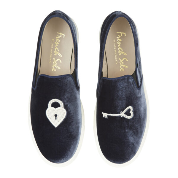 french sole Board Walker Blue Velvet Lock And Key Embroidery (BW42)