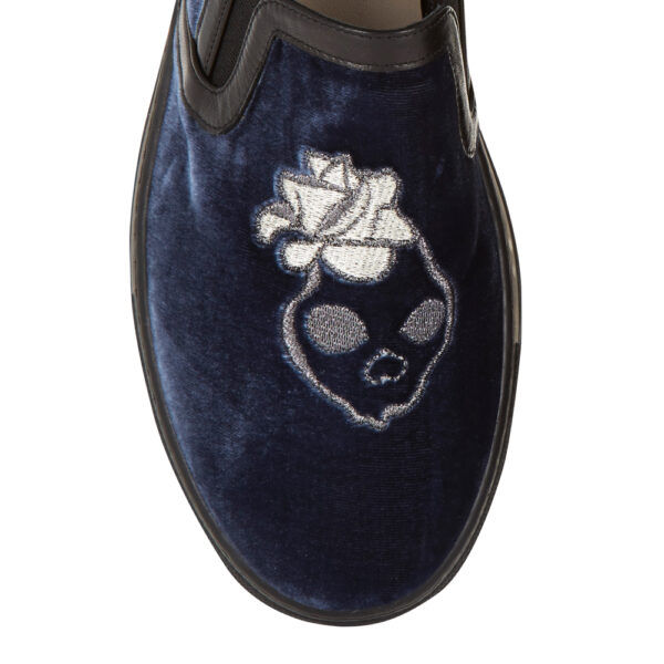 French Sole Board Walker Blue Velvet Skull Embroidery (BW44)